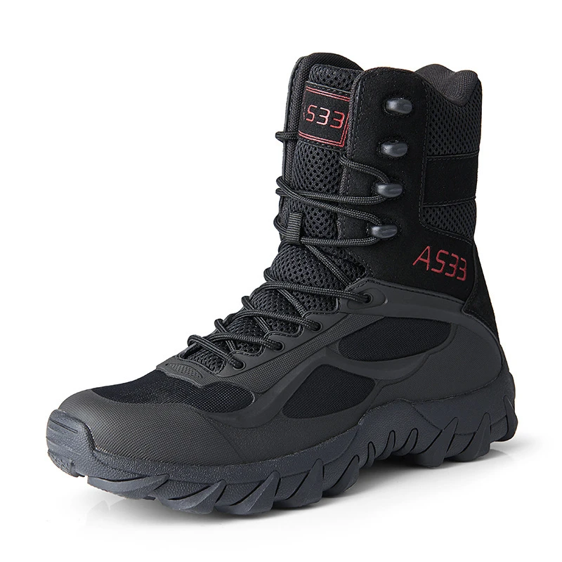 Bottes tactiques mi-mollet respirantes camouflage en cuir véritable pour l'alpinisme en extérieur, imperméables, semelle en caoutchouc